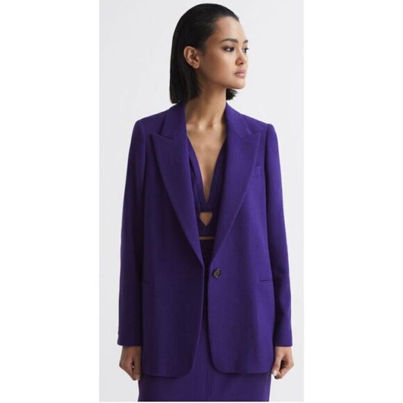 Reiss Slim Fit Single Breasted 100% Wool Blazer in Purple NWT Size 6 - Picture 1 of 7